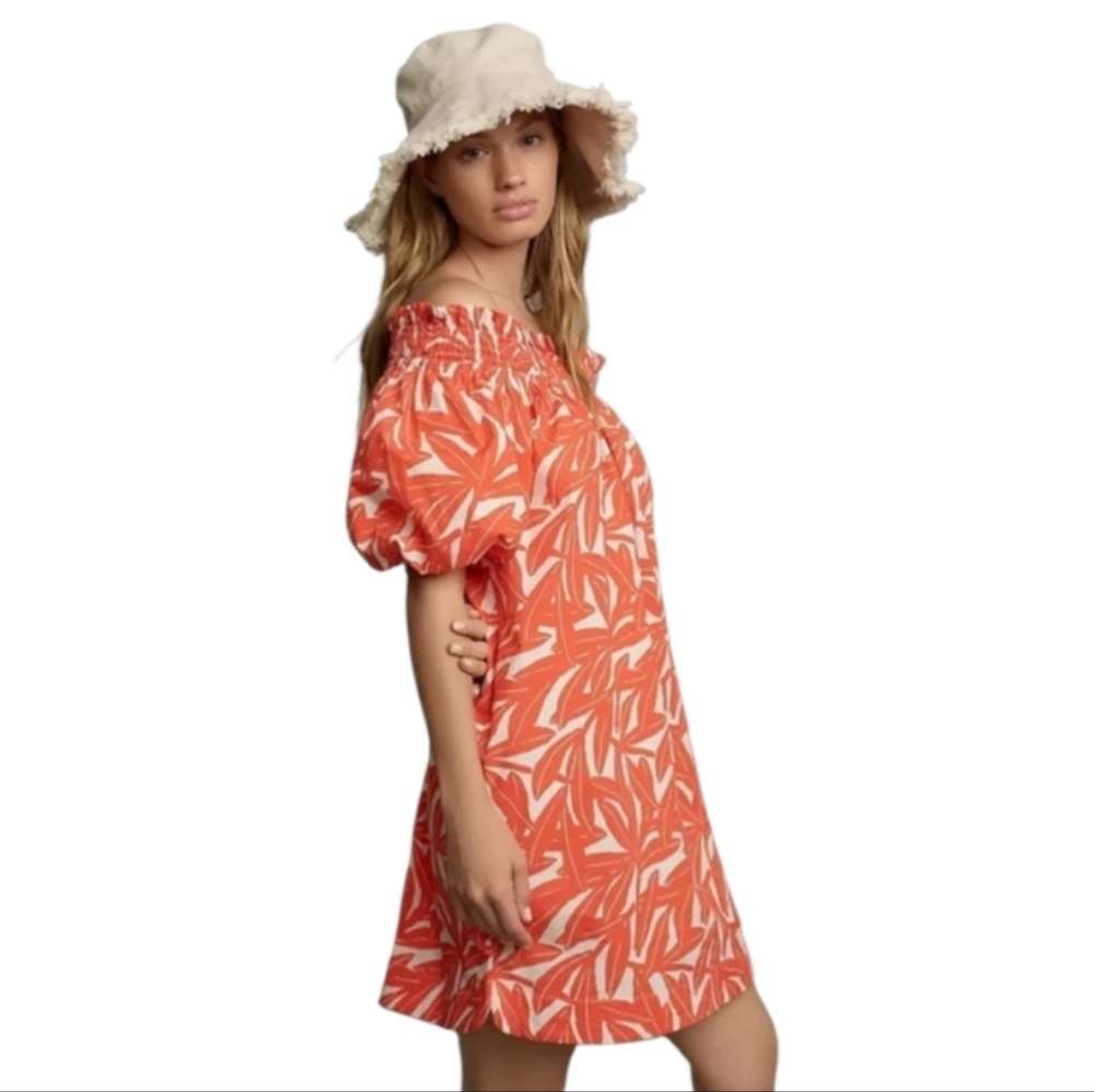 Anthropologie Whit Two Banana Leaf Off-The-Shoulder Tunic Dress Orange Size M